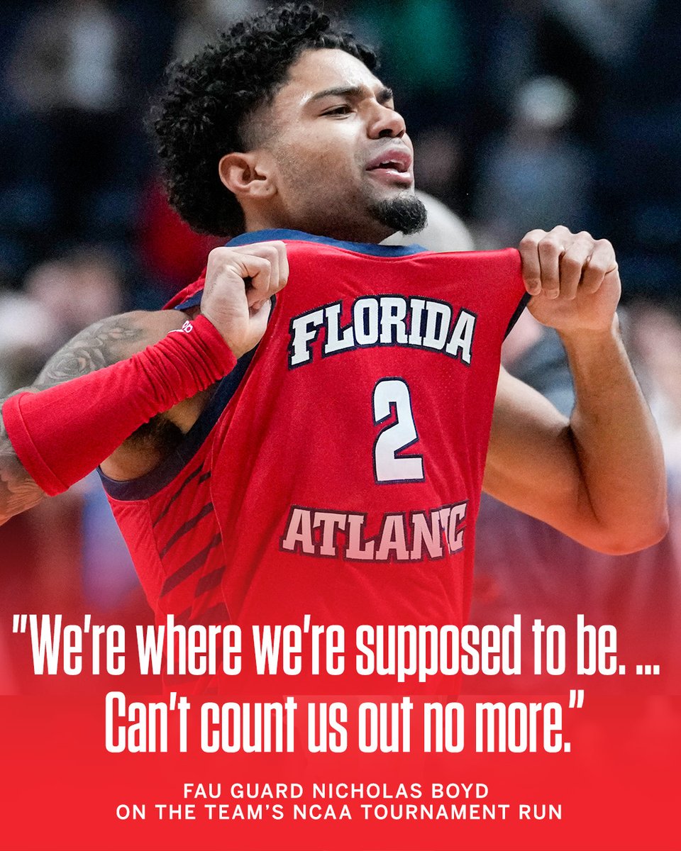 SportsCenter's tweet photo. 9-seed FAU had never won a men’s NCAA tournament game before.

Now the Owls are a win away from the Final Four 👏 @FAUMBB https://t.co/SmjtHpFqxO
