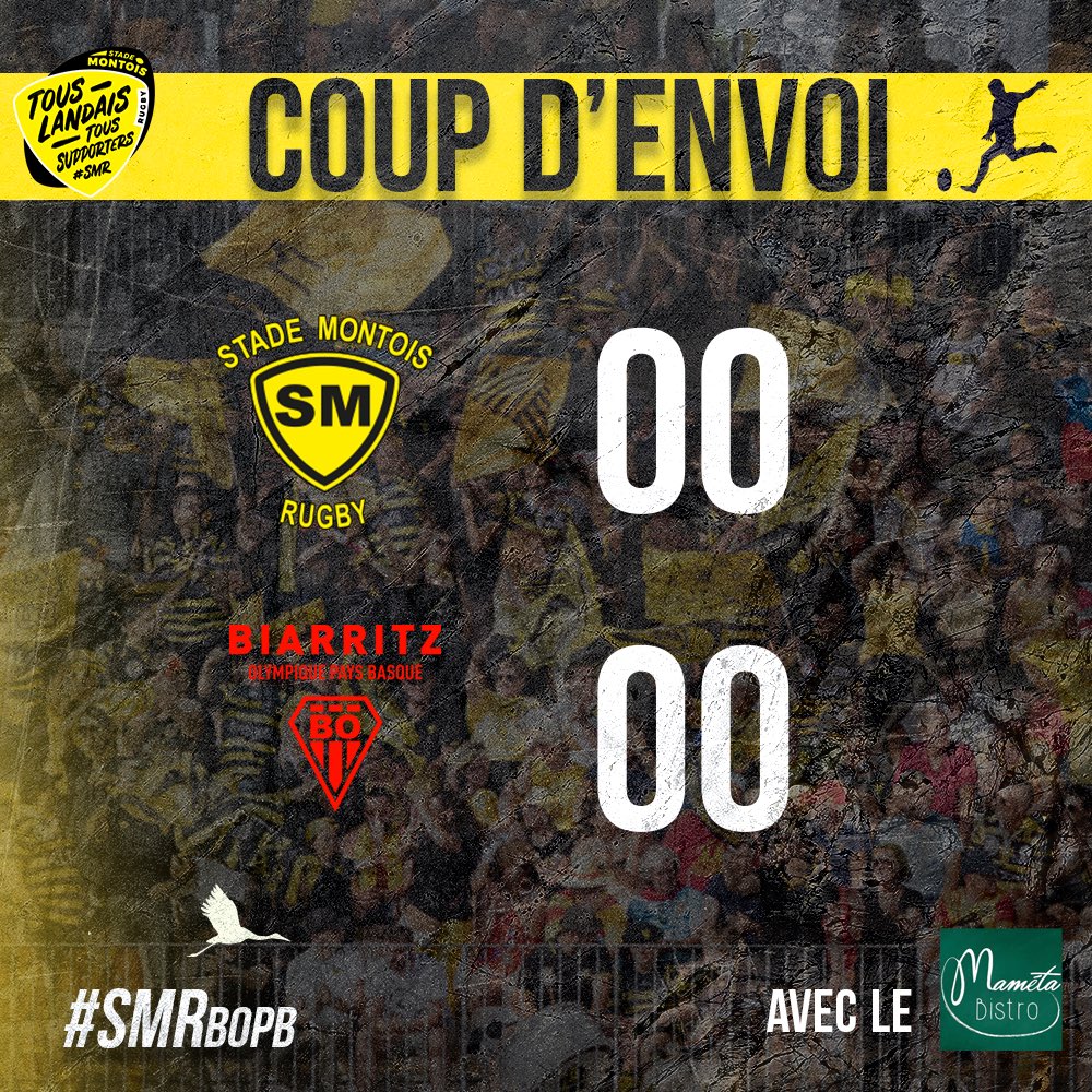SMR_Rugby's tweet photo. 𝐂𝐎𝐔𝐏 𝐃’𝐄𝐍𝐕𝐎𝐈 🟡⚫️
avec le Maméta Bistro

C'est parti à Boniface !
Coup d'envoi du derby face au @BOPBweb donné par les basques !

#JauneetNoirsontnoscouleurs
#Icicestlerugbyquinousunit
#ProD2 #rugby #SMRBO
#TousLandaisTousSupporters https://t.co/uOBndS0lUf