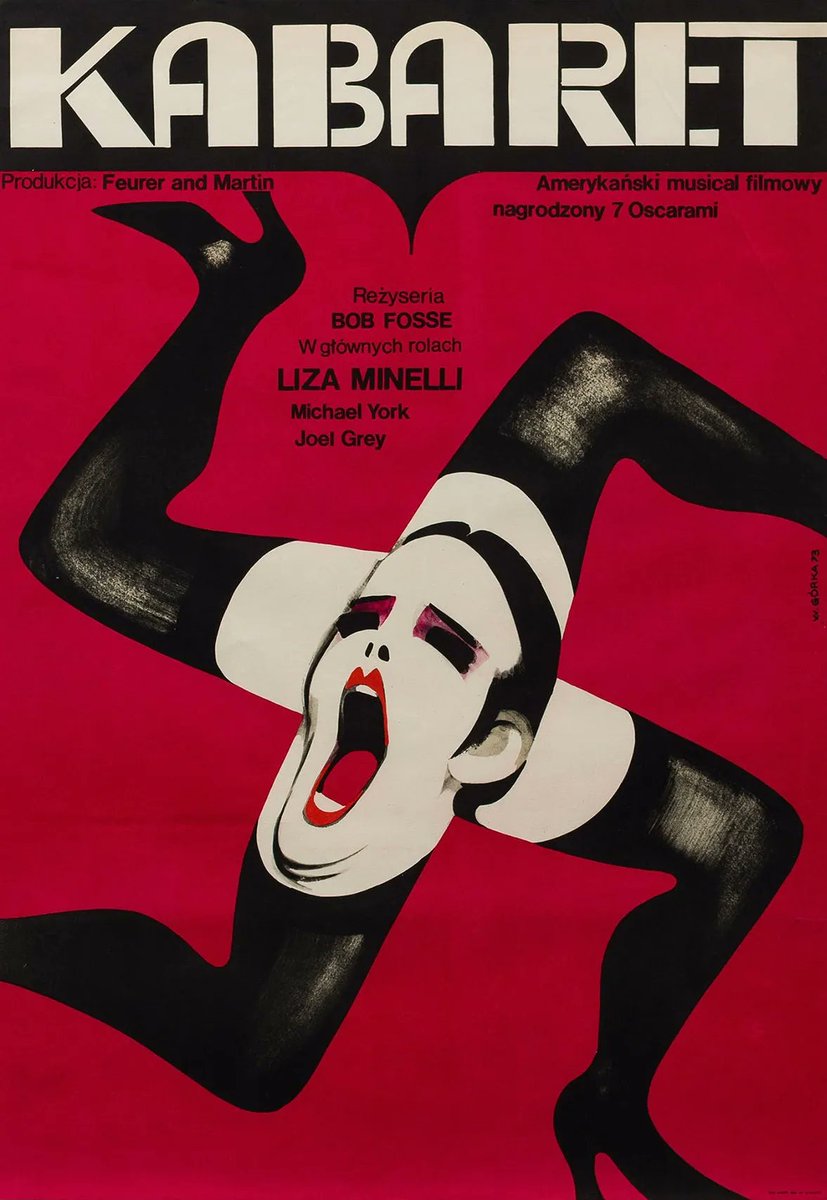 polmastersofart's tweet photo. Witold Górka - Kabaret (plakat do musicalu filmowego w reżyserii Boba Fosse'ego), 1973. #PolishMastersofArt #PolishArt #PolskaSztuka #WiktorGorka https://t.co/Clyy8NUPhe