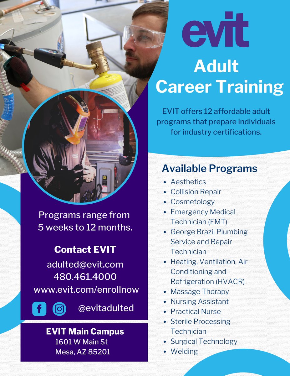 QCHS_CCC's tweet photo. R U Thinking about a trade or certificate program after high school?  Check out @EVITnews and the 12 outstanding programs they offer for adults! https://t.co/mgNHwUvRko