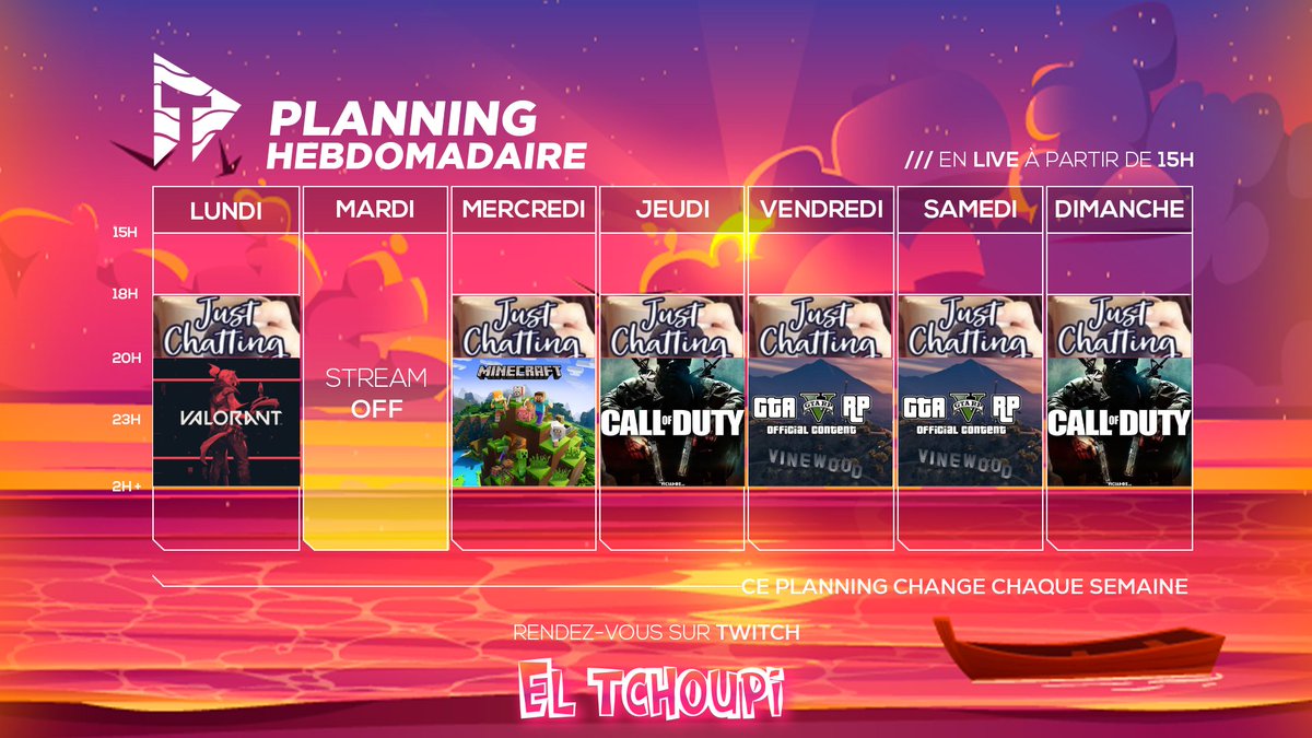 eltchoupiii's tweet photo. Voici le planning pour Lundi 😋
https://t.co/24qK8mnPl5 https://t.co/cWBCOggQqt