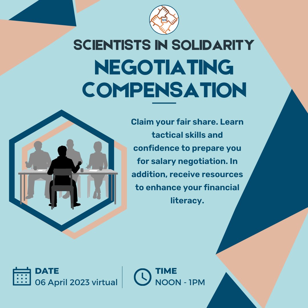 Claim your fair share. Learn tactical skills and confidence to prepare you for salary negotiation. In addition, receive resources to enhance your financial literacy. #scientistsinsolidarity #salary #salarynegotiation
Join us now -- eventbrite.com/e/scientists-i…