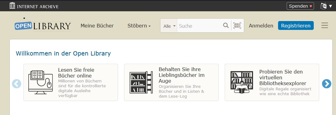 eule_anja's tweet image. Freie #Bücher online lesen in der #OpenLibrary
"Open Library ist ein frei zugänglicher und von allen zu bearbeitender Online-Katalog, welcher jedes #Buch enthalten soll, das jemals veröffentlicht wurde"
Willkommen in der Open Library
openlibrary.org
