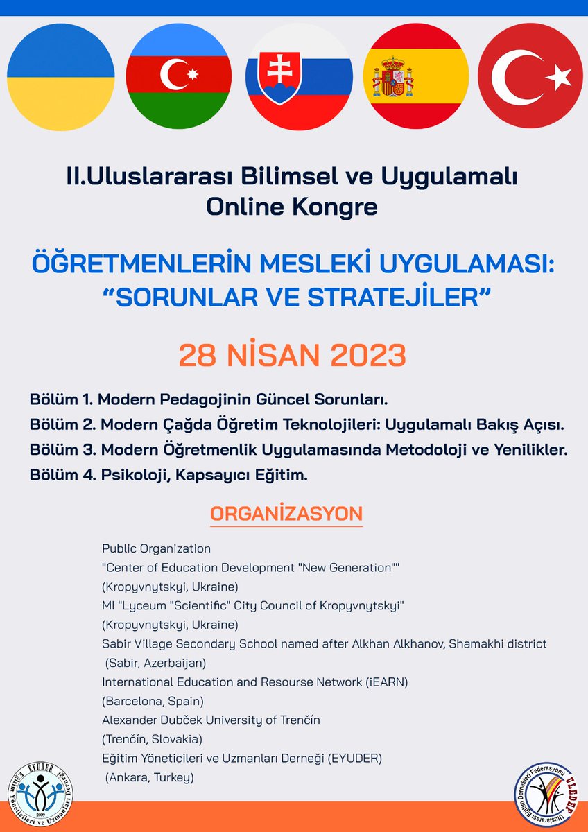 Konferansa katılmak için lütfen başvuru, makale veya tam metininizi 28 Nisan 2023 tarihine kadar nova_generatsia@ukr.net adresine e-posta ile gönderiniz.

EYUDER Üyelerimize Ücretsizdir.