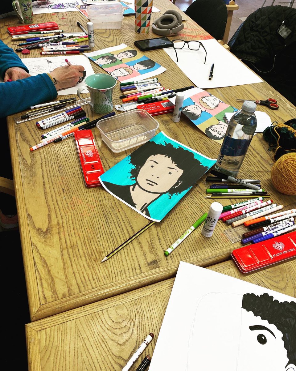 Jamila_Artist's tweet photo. Just some of the #WIP four part portraits taking inspiration from @FridaKahlo #JulianOpie and #picasso and @shanipainter pieces at my HEP (Health Equalities Programme) for @DesignsInMind 
#art #artist #work #designsinmind #mentalhealthawareness #artsforhealth #create #draw https://t.co/PugWLBbTpB