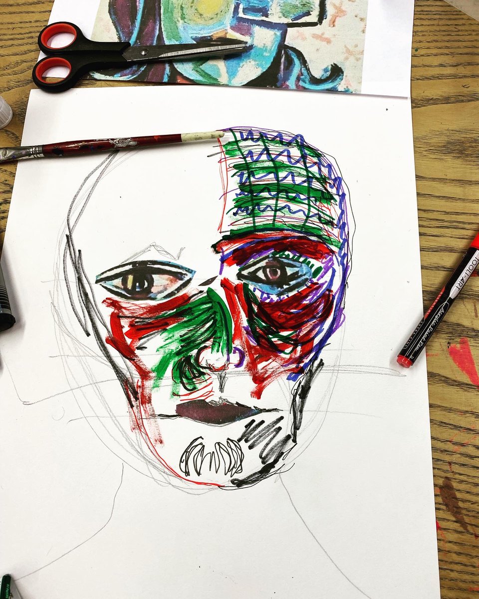 Jamila_Artist's tweet photo. Just some of the #WIP four part portraits taking inspiration from @FridaKahlo #JulianOpie and #picasso and @shanipainter pieces at my HEP (Health Equalities Programme) for @DesignsInMind 
#art #artist #work #designsinmind #mentalhealthawareness #artsforhealth #create #draw https://t.co/PugWLBbTpB