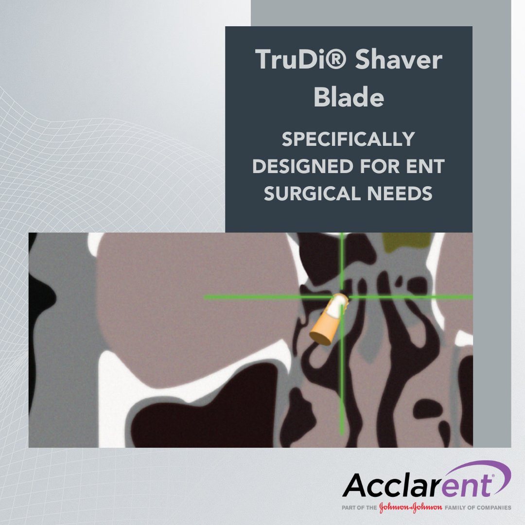 Acclarent's tweet photo. Ranging from straight to curved blades of different diameters—the TruDi® Shaver Blade offers ENT surgeons never-before-seen sense-ational navigation.
To learn more about TruDi® Shaver Blade & risk-related information, visit: https://t.co/NxZ17JEe8d
#Acclarent #ENT https://t.co/z2kjbqqpGO
