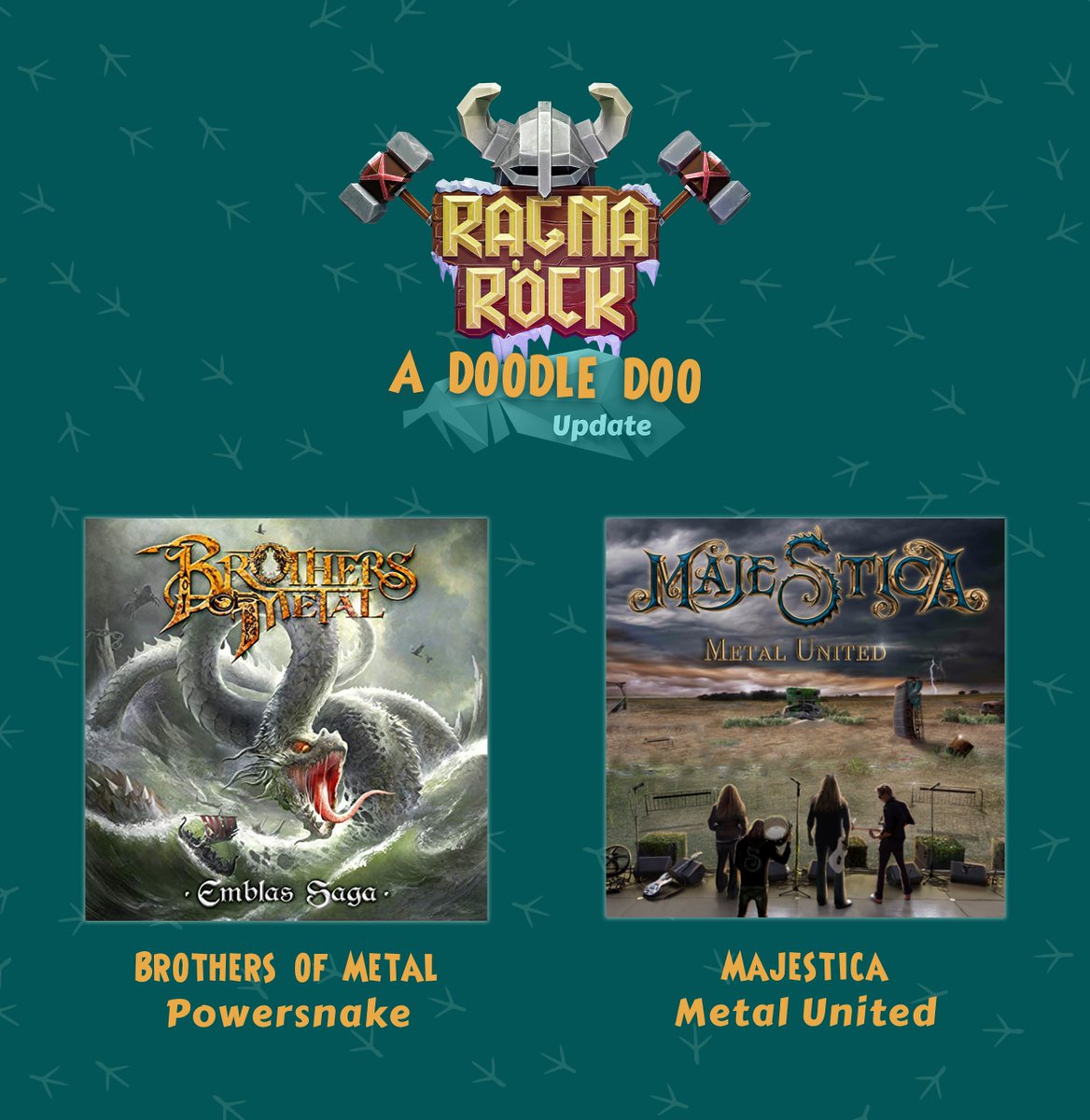 The next #Ragnarock update: A DOODLE DOO is fast approaching (like a chicken) 🐔

Check out the two new bands added to the Ragnarock track list 🤘
<a href="/SiblingsofMetal/">Brothers of Metal</a> <a href="/MajesticaMetal/">Majestica</a> 

#vr #psvr2 #steam #cocorico #adoodledoo