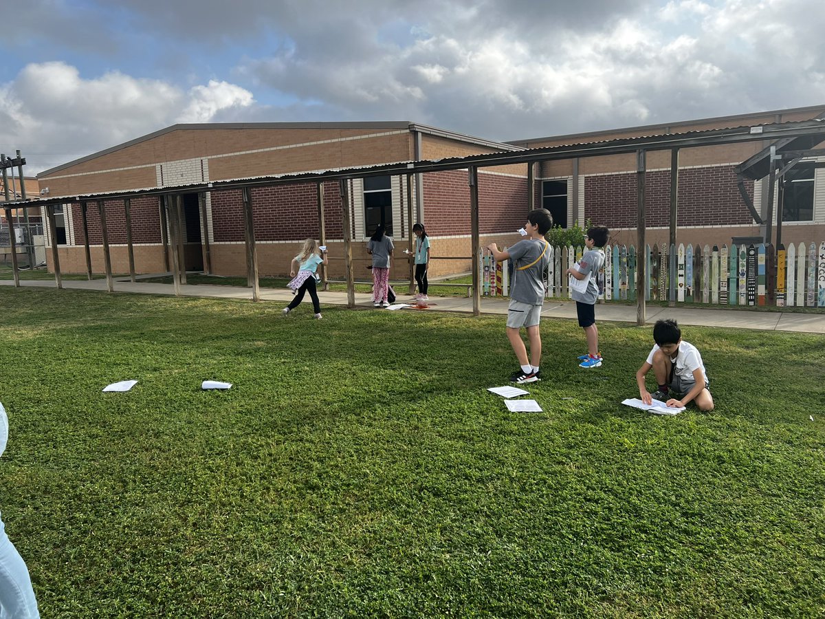 ValcinSTEM's tweet photo. Ms. Valcin and Mrs. Peña’s class practicing measuring and converting measurements with paper airplanes! @StanleyStampede @katyisd @lmp1zz0 https://t.co/f8antzH60s