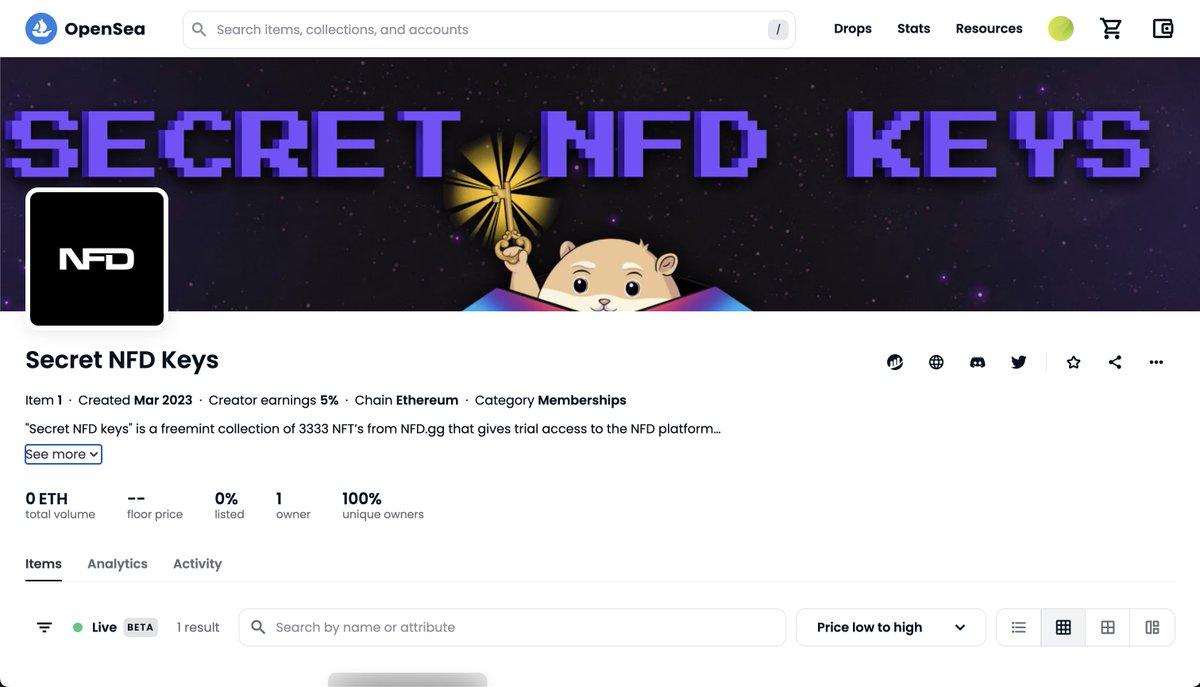 "Secret NFD Keys" Opensea official link: opensea.io/collection/nfd…