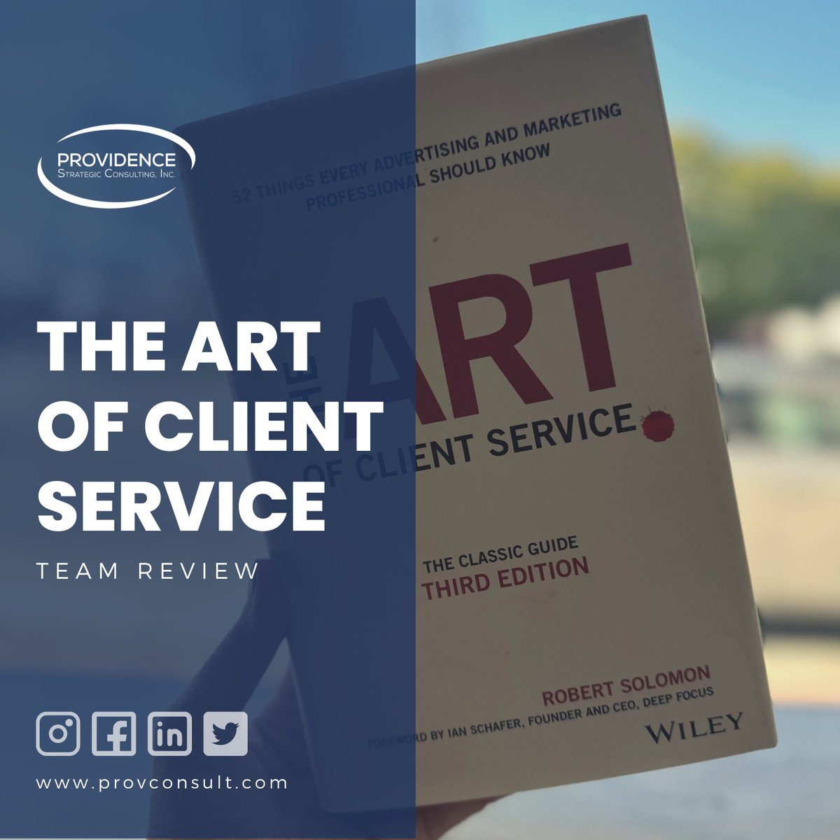 Prov_Consulting's tweet photo. Robert Soloman does an excellent job sharing a step-by-step guide for anyone in the forward-facing client industry. This book quickly became required reading material for all of us here at Providence!
#Book #GoodReads #TeamReads https://t.co/DMSFBsctsI
