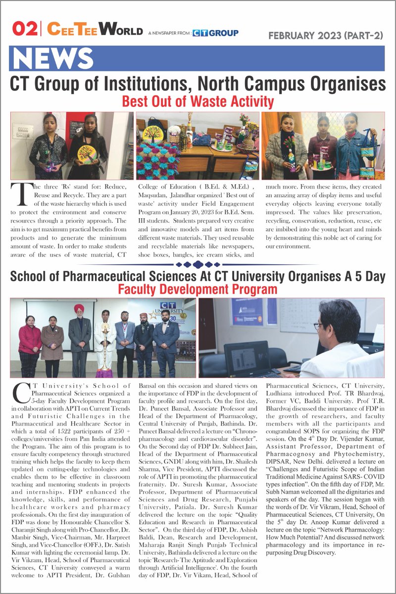 ctpublicschool's tweet image. Here is part two of the Cee Tee World Newsletter of february 2023. It covers the major activities of CT Group.

#ceeteeworld #february2023 #newsletter #CTG #CTU #jalandhar #punjab #bestplacement #besteducation