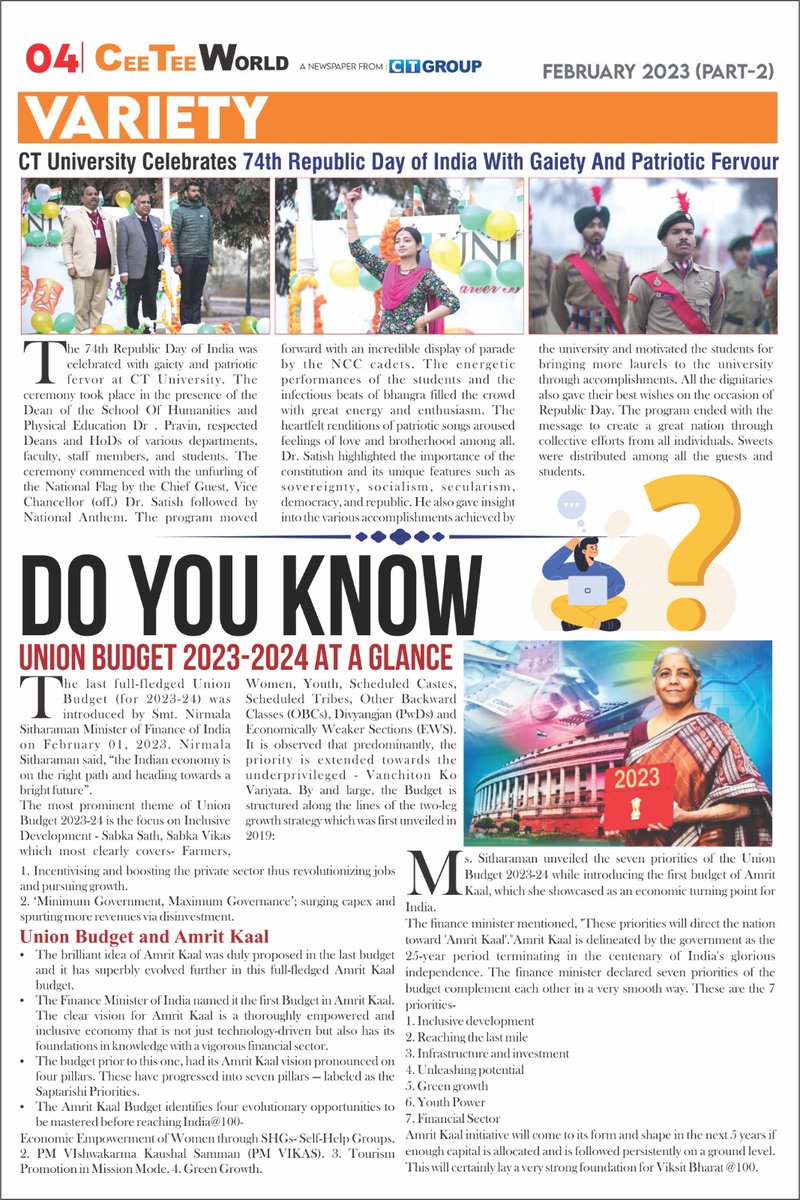 ctpublicschool's tweet image. Here is part two of the Cee Tee World Newsletter of february 2023. It covers the major activities of CT Group.

#ceeteeworld #february2023 #newsletter #CTG #CTU #jalandhar #punjab #bestplacement #besteducation