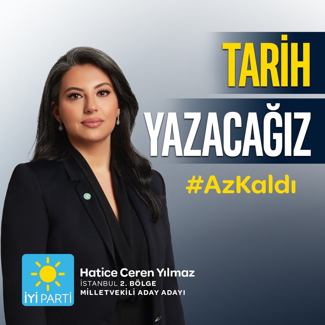 Ülkemiz ve Milletimiz için en kritik dönemeçte,İYİ Parti'mizi TBMM çatısı altında en iyi şekilde temsil etmek için;

14 Mayıs 2023'te gerçekleşecek seçimlerde, İstanbul 2. Bölge'den milletvekili aday adayıyım.

Genel Başkanımız Sayın <a href="/meral_aksener/">Meral Akşener</a>'in öncülüğünde #TarihYazacağız