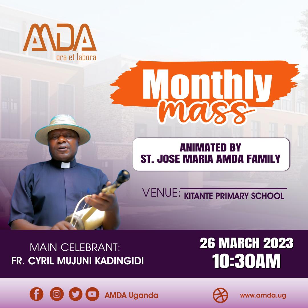 Do not miss our monthly celebrations this Sunday, 26 March 2023, beginning at 10:30am, and will be animated by St. Jose Maria AMDA Family. All happening at Kitante Primary School. 

Come celebrate Christ with us! <a href="/newvisionwire/">The New Vision</a> <a href="/GNdyanabo/">Gervase Ndyanabo</a> <a href="/CentenaryBank/">Centenary Bank</a> <a href="/chrisgumi/">Chris Gumisiriza</a> <a href="/ARUCUKYE/">ANTHONY RUCUKYE</a>