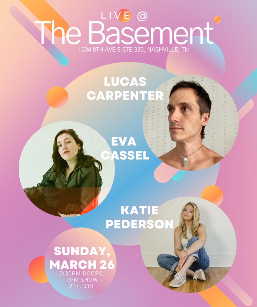This Sunday at <a href="/TheBasementNash/">The Basement</a> with <a href="/_KatiePederson_/">Katie Pederson</a> &amp; <a href="/evacasselmusic/">Eva Cassel</a>!