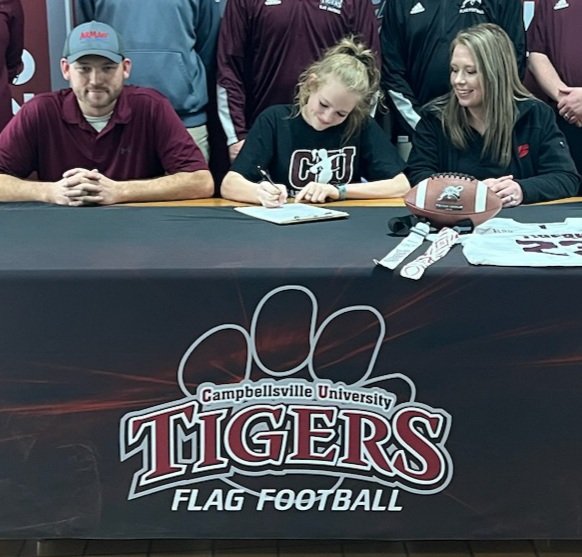 CVilleFlagFB's tweet photo. Welcome Emily Gardner to the CU Lady Tiger Flag Football Family! Emily is an outstanding student athlete from Marion Co. KY ready to showcase her talents in the classroom and on the field for CU next year. #FirstinKY #TigerUP https://t.co/6ssM3BkOsd