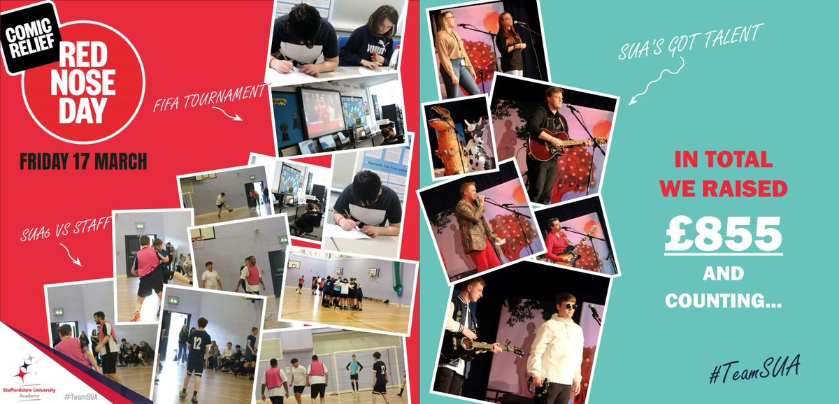 Fantastic £855 (and counting) raised for this year's Red Nose Day, well done to all involved last Friday! #TeamSUA