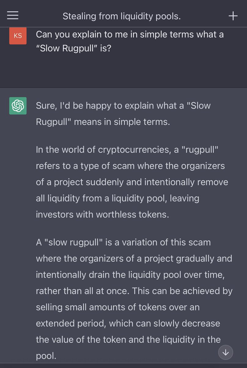 BabyDogeGamer's tweet photo. For the #SAFEMOONARMY who doesn’t understand they are being slow rugged, let AI explain it in simple terms ;) 

#SAFEMOON #SAFEMOONSCAM #ChatGPT https://t.co/HlSDjO9edH