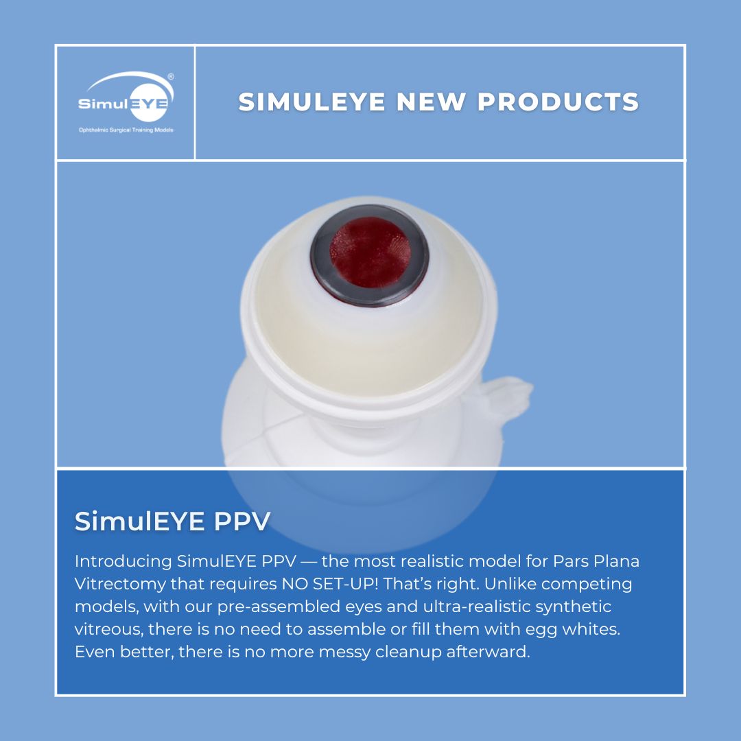 simuleye's tweet image. INTRODUCING SimulEYE PPV - Perfect for training, simulating trocar placement, core vitrectomy, vitreous detachment, and endolaser treatments without touching the lens.

To learn more go to simuleye.com/products/p/sim…

#SimulEYE #Ophthalmology