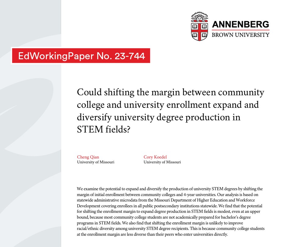 Could shifting the margin between #comm_college and university enrollment expand and diversify university degree production in #STEM fields? nisod.cc/40D60lb