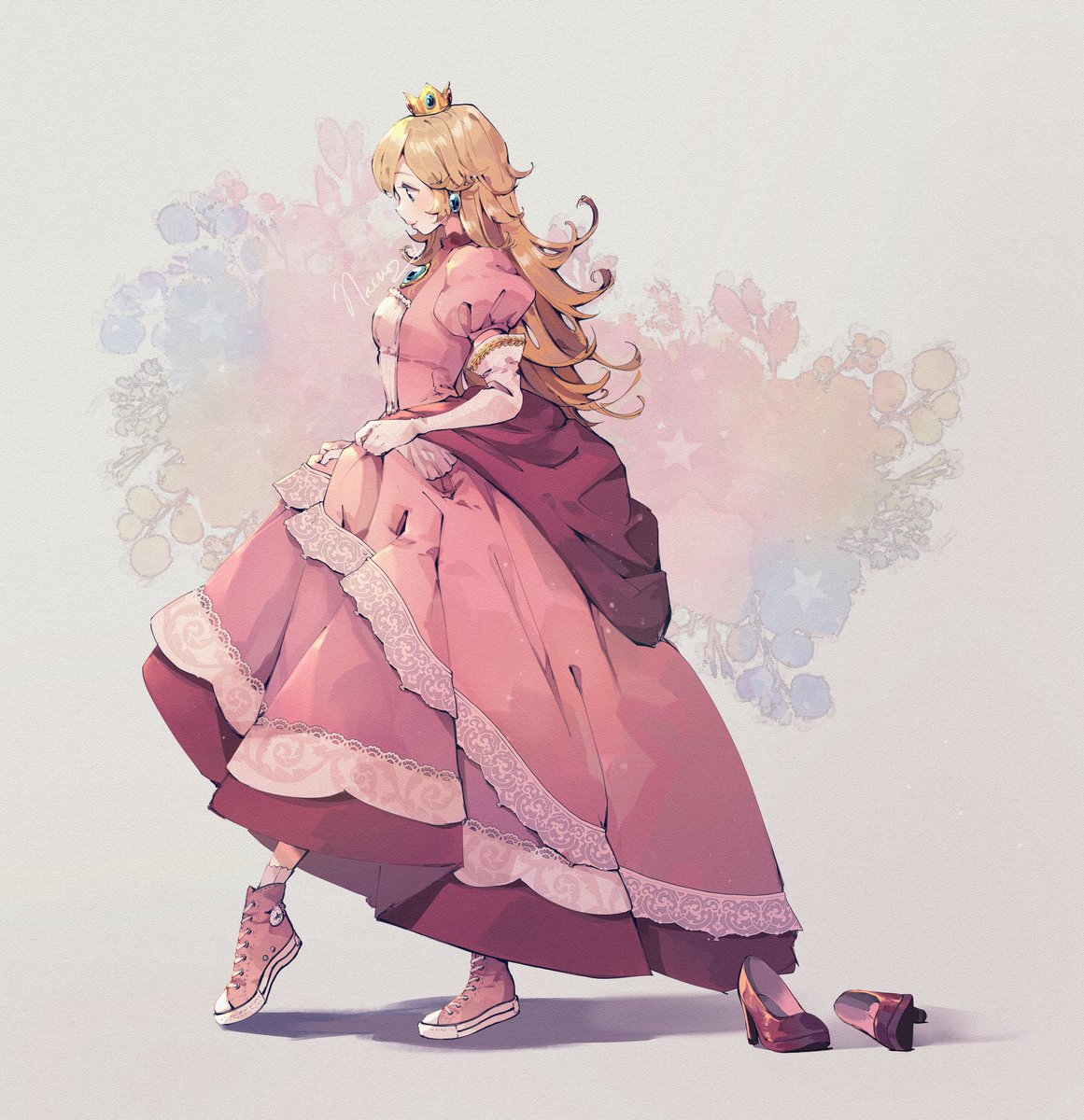 princess peach 1girl blonde hair dress crown solo long hair pink dress  illustration images