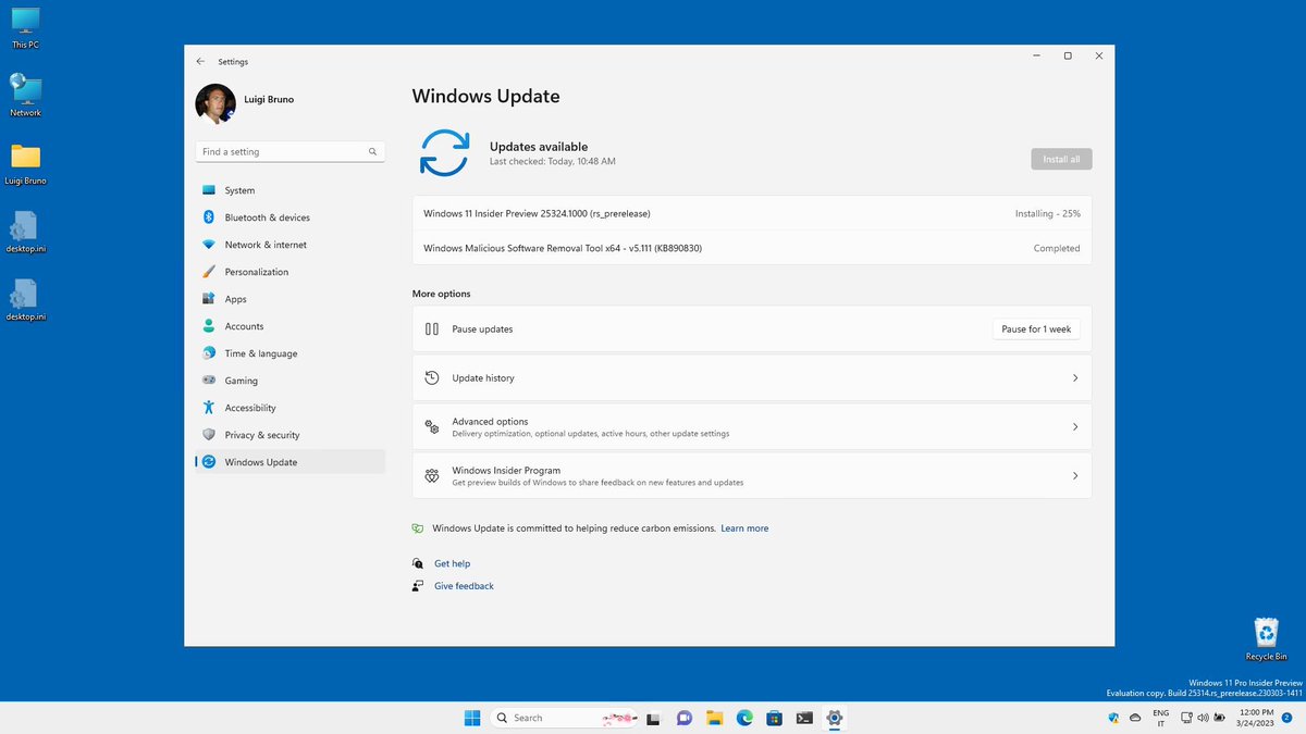 LuigiLCBBruno's tweet photo. New build 25324.1000 installation... @Windows @windowsinsider 
#Windows #Windows11 #WindowsInsider #WindowsInsiderMVP #WIMVP https://t.co/LKdsKyBdXx