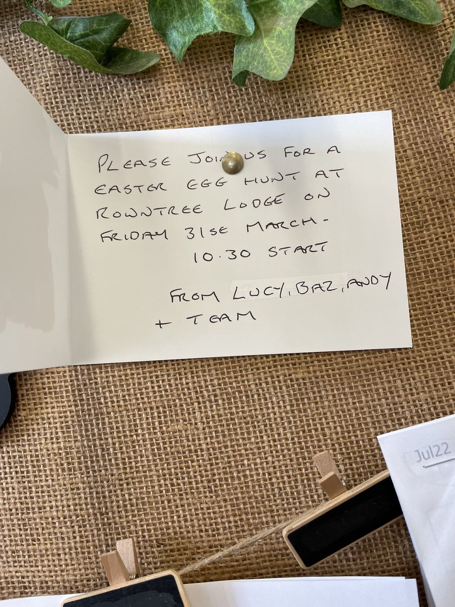 We were so excited today when Baz from New Lodge visited in person (not our usual Friday Zoom!) to invite us to join the residents for an egg hunt next week!