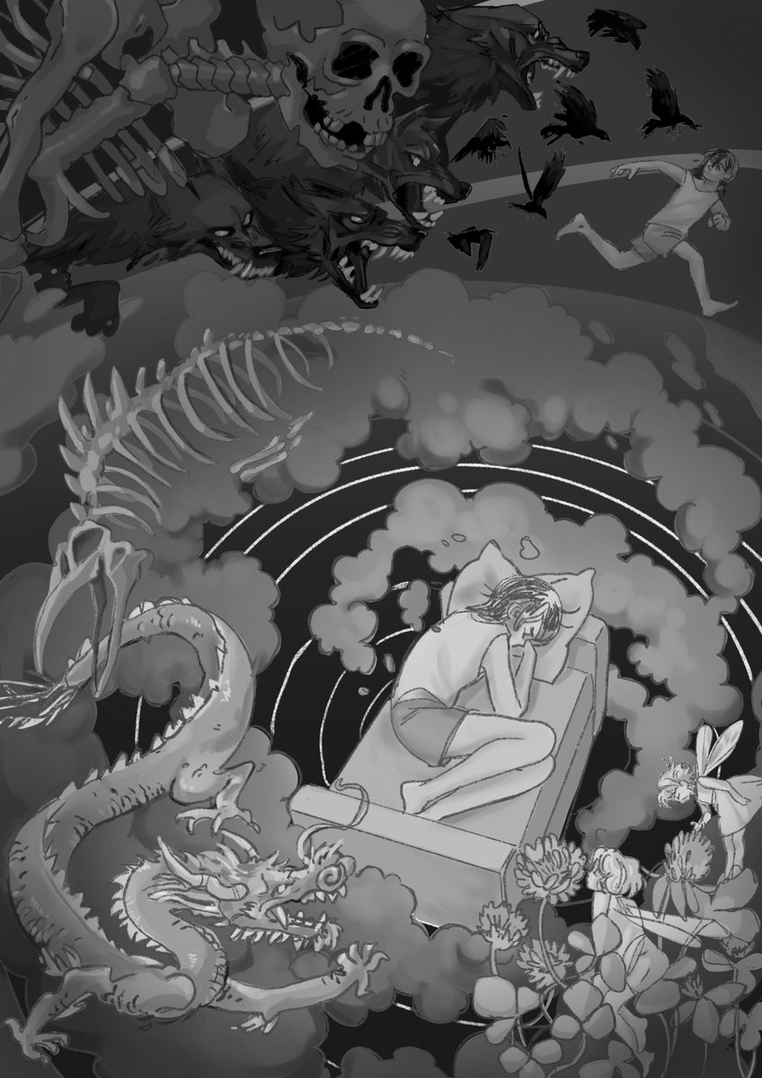 и вот изначально я делала в чб, чтобы понять контрастность.
на самом деле это мой первый опыт, когда я сначала в чб разбиваю на тональности, а потом крашу. очень помогает разобраться со световыми акцентами