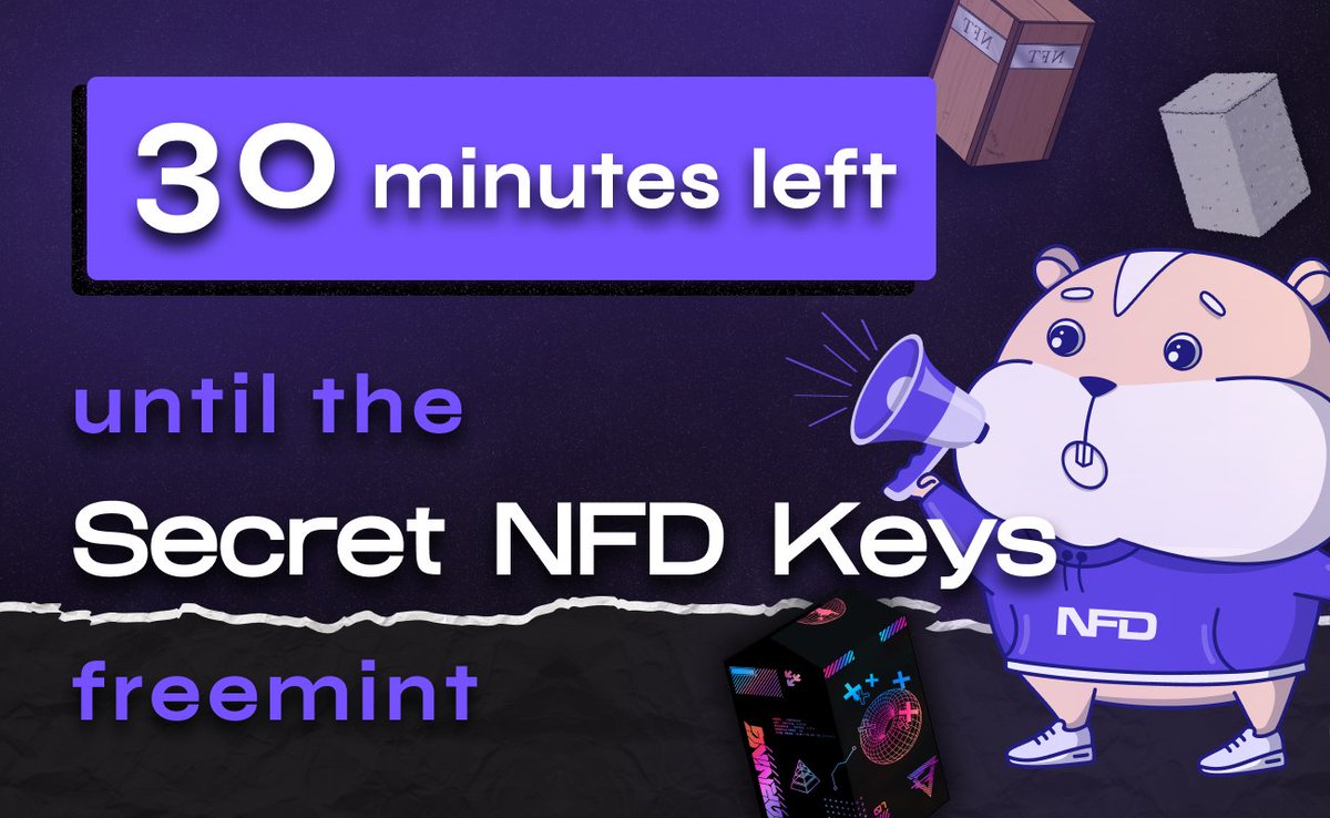 NFD_gg's tweet photo. Only 30 mins left before the "Secret NFD Keys" freemint starts!

Countdown and wallet checker: https://t.co/GJC9MACO5n

We will publish a mint page in ~20 mins here on Twitter, be aware of scammers, please!

❤️ https://t.co/tB8CRWuf4I