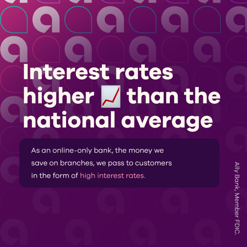 Ally's tweet photo. It’s not just our name, it’s what our bank is built on… 💜 Swipe to learn more ➡