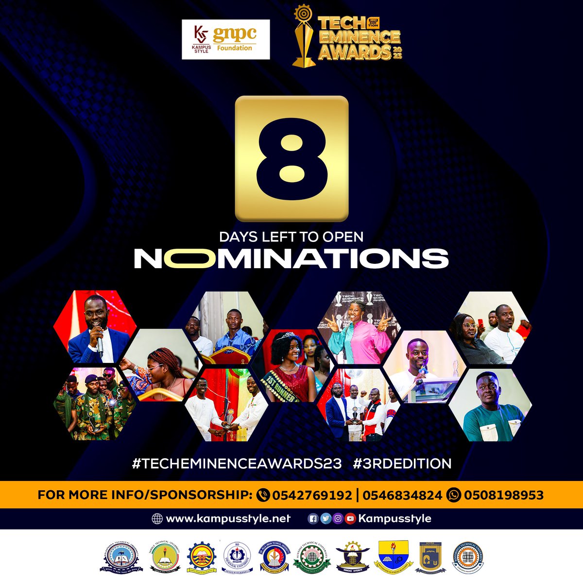 KampusStyle's tweet photo. The official countdown to release Nominations for the Biggest and Most Anticipated Students Festival in Ghana is here #TechEminenceAwards23
8Days To Open Nominations
#TechEminenceAwards23
#TUβS
#BiggestStudentsFestival
#GnpcFoundation
#kampusstyle https://t.co/8JujQ1e9uW