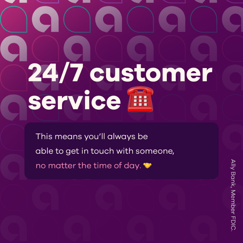Ally's tweet photo. It’s not just our name, it’s what our bank is built on… 💜 Swipe to learn more ➡