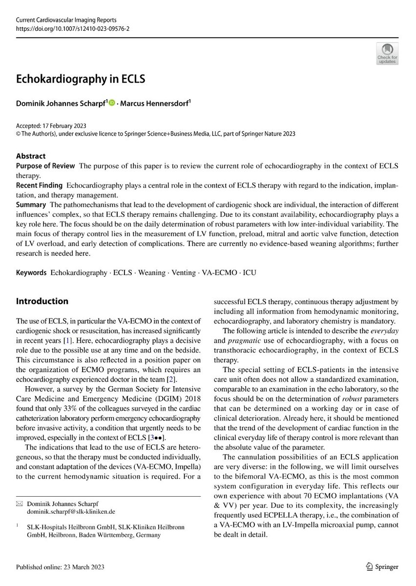 dscharpfMD's tweet image. #Intensivmedizin

Unsere Erfahrungen der Therapiesteuerung einer Therapie mit VA-ECMO (#ECLS) durch #Echokardiographie konnten wir ganz aktuell in diesem #Übersichtsartikel veröffentlichen ⬇️💥

Unser Fokus lag hierbei auf einem alltagsnahen Vorgehen. 

rdcu.be/c8lwR