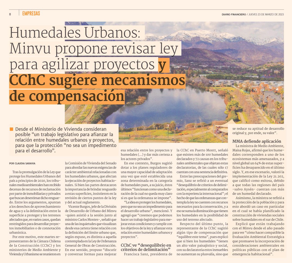 Ante crisis hídrica no se puede dar paso atrás en conservación de ecosistemas, ni desproteger humedales urbanos.  Menos un gobierno que se declara ecologista. La ley de cambio climático consagró el principio de no regresión, que implica no retroceder en protección ambiental.