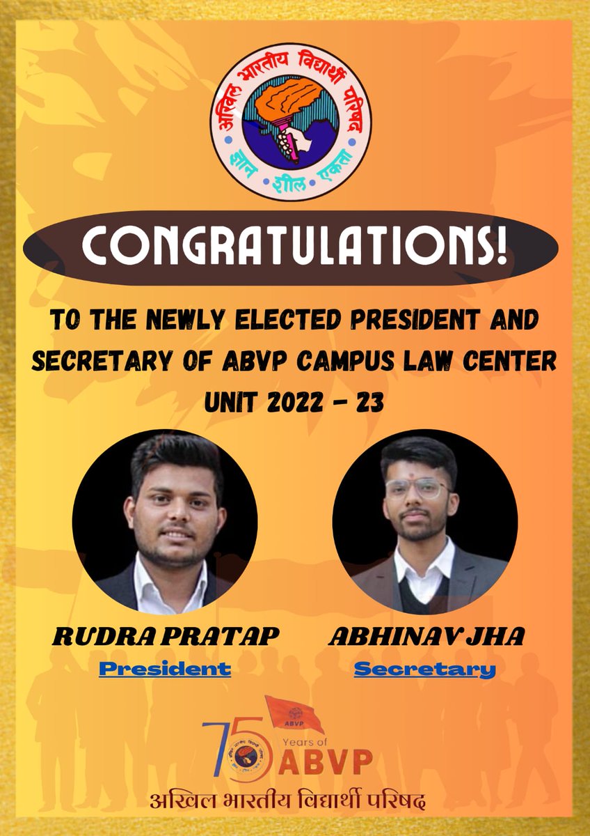abvp_clc's tweet photo. Congratulations to @AbhinavJha_Yash @rudrapratapclc https://t.co/IdG7mZcD12