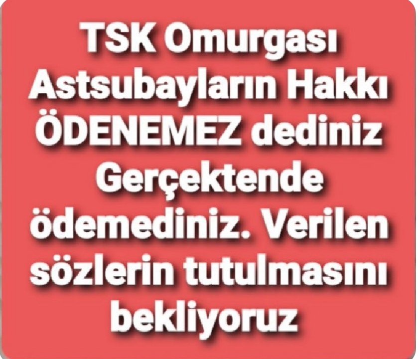 Astsubaylar hangi Ordunun mensubu anlamadım. Kim sahip çıkacak bize? Mağduriyerimizi kim giderecek? 
#AstsubayınaSahipÇık
<a href="/RTErdogan/">Recep Tayyip Erdoğan</a>
<a href="/NureddinNebati/">Dr.Nureddin NEBATİ🇹🇷</a>
@SuleymanSoyluTR
<a href="/tcsavunma/">T.C. Millî Savunma Bakanlığı</a>
<a href="/kilicdarogluk/">Kemal Kılıçdaroğlu</a>
<a href="/mustafaelitas/">Mustafa Elitaş</a>
<a href="/fuatoktay/">Fuat Oktay</a>
<a href="/AhmetAYDIN_02/">Ahmet AYDIN</a>
<a href="/HMBakanligi/">T.C. Hazine ve Maliye Bakanlığı</a>