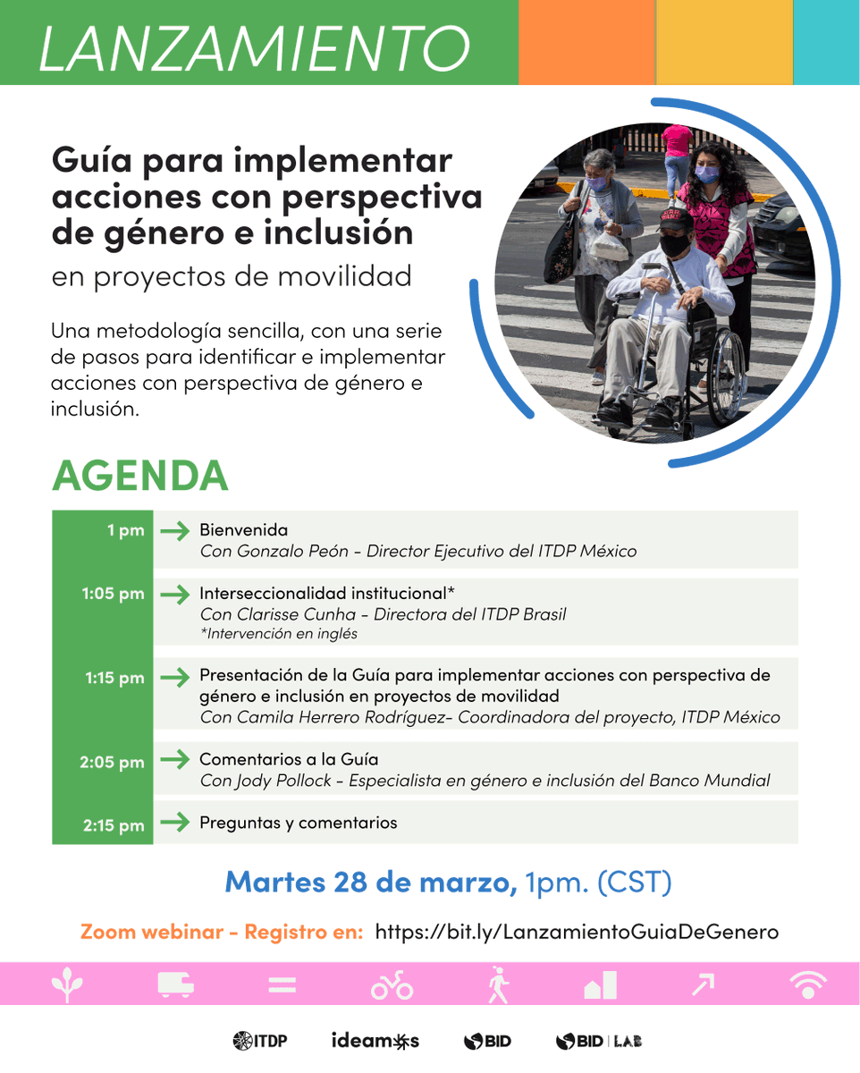 ITDPmx's tweet photo. Esta es la agenda para el lanzamiento de la Guía para implementar acciones con #perspectivadegénero e #inclusión en proyectos de #movilidad que desarrollamos desde el programa #Ideamos.
¡Nos vemos el martes!
Registro: https://t.co/f156I8EImg https://t.co/LtFA8a8GJH