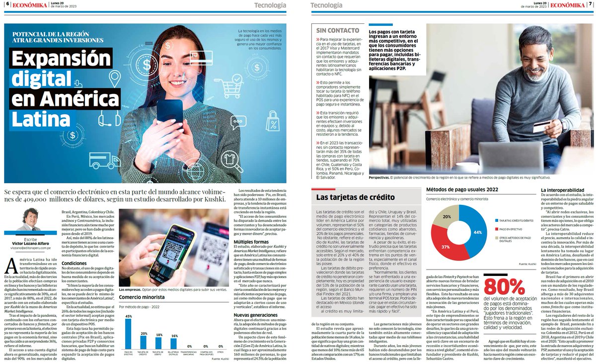 PLATComunica's tweet photo. Informe elaborado y publicado por #Económika de @DiarioElPeruano a partir de estudio realizado por @KushkiOficial y @Americas_MI sobre la #digitalización en Latinoamérica y el crecimiento de las #tecnologías de #pagos en la región.
Versión online aquí: https://t.co/hCtFagVegX https://t.co/hJqmRb9xJB