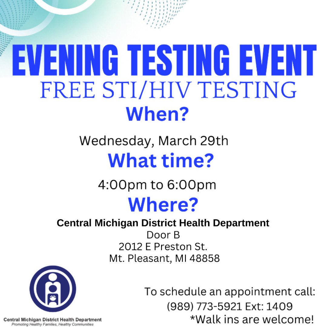Know your status - Get tested for free on 3/29 at CMDHD