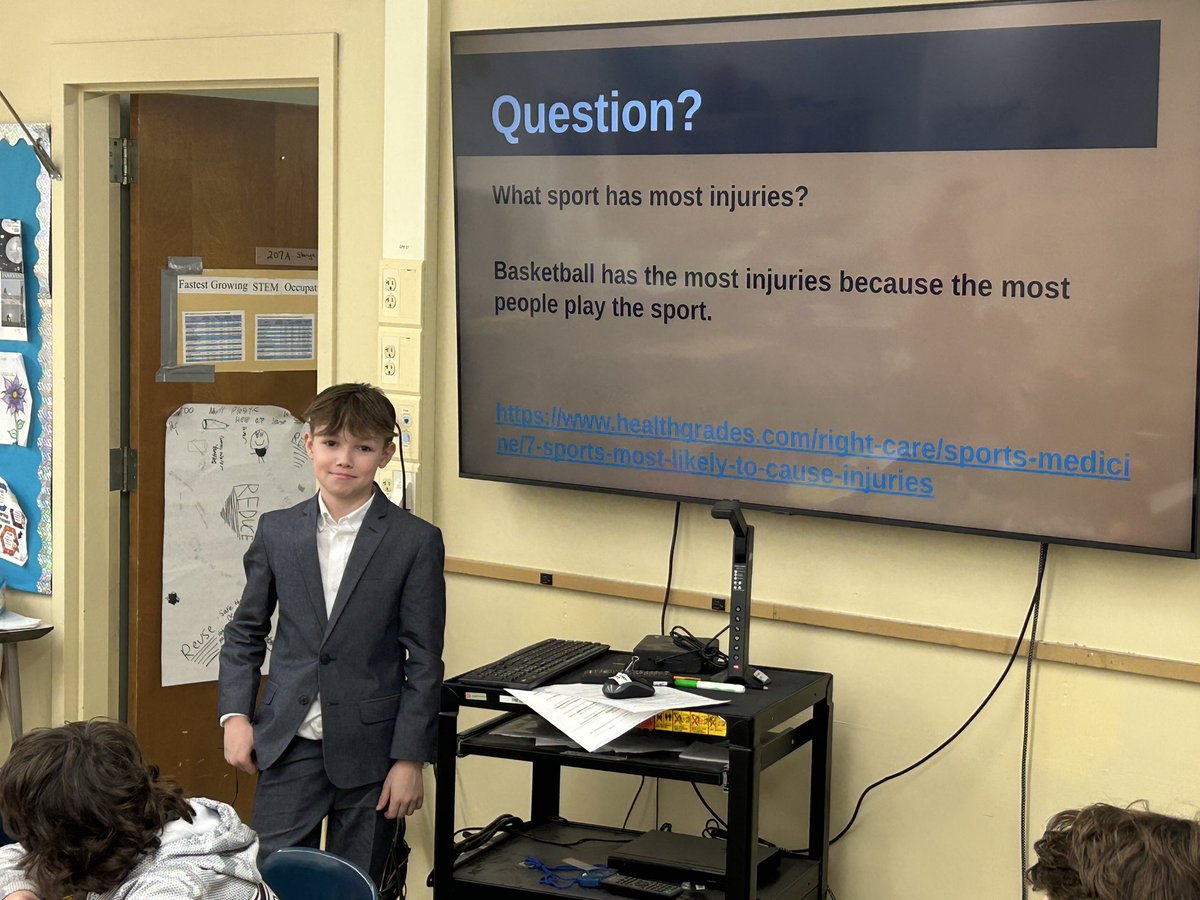 On🔥and preparing students for their future, this 6th grade S took his chance to present monthly science news as an opportunity to recreate presenting to an audience in the adult world, suit and all! Thx Mrs. Wolfort for giving kids this experience every month. <a href="/teamoneida/">Team Oneida</a>