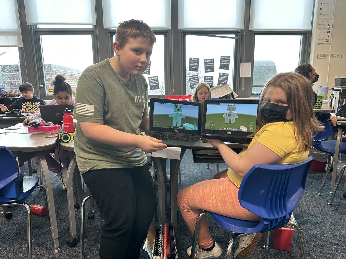 amspence24's tweet photo. We had a blast building robots using MinecraftEdu!  Ss used their knowledge of area and perimeter to create their own robot with given parameters.  Thank you @Ms_Liz_Wood for working with me on this!❤️💙 #BPatriotProud #BPositivePatriots #MinecraftEdu https://t.co/h9DMG1cObw