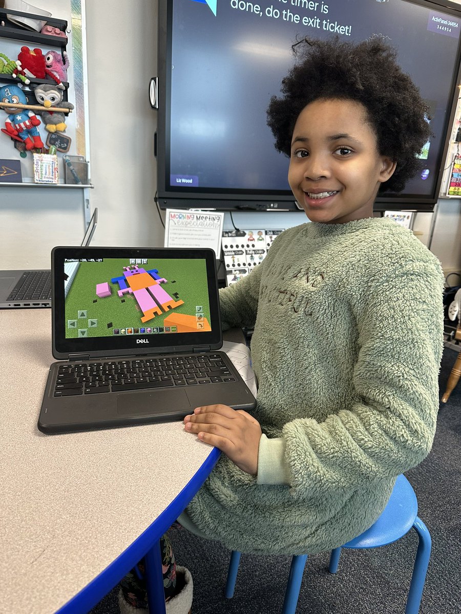 amspence24's tweet photo. We had a blast building robots using MinecraftEdu!  Ss used their knowledge of area and perimeter to create their own robot with given parameters.  Thank you @Ms_Liz_Wood for working with me on this!❤️💙 #BPatriotProud #BPositivePatriots #MinecraftEdu https://t.co/h9DMG1cObw