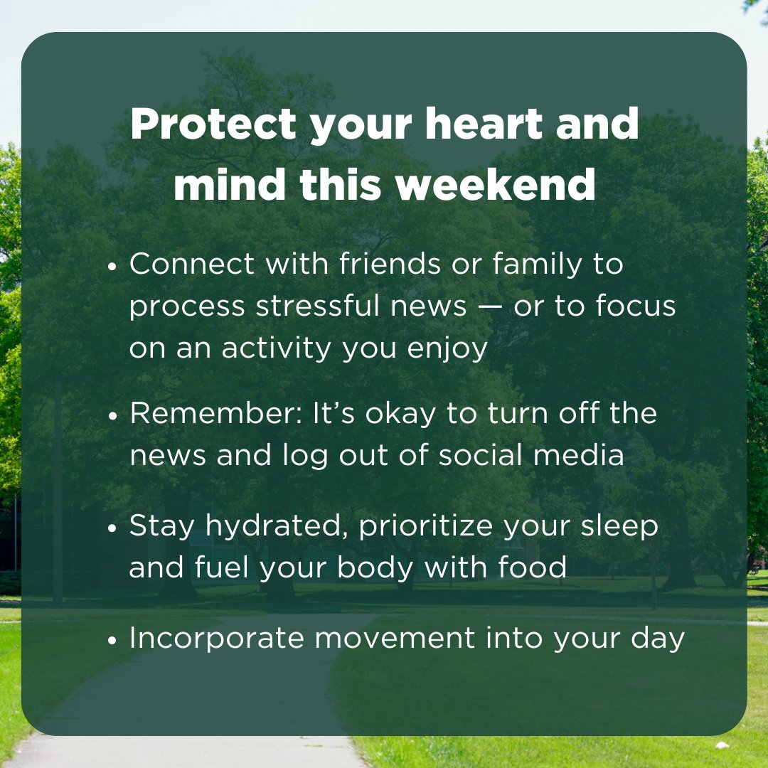 HealthySpartans's tweet photo. Spartans, if you see difficult news, feel overwhelmed or need some guidance for protecting your heart and mind, keep these tips in mind. And remember, we're here for you. Visit https://t.co/LQTQMcmQc1 for more resources.

@michiganstateu https://t.co/yTDpeDHPQD