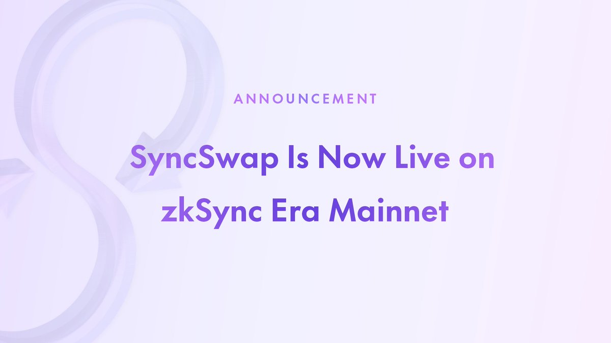 LFG! We are proud to announce SyncSwap is now live on the zkSync Era Alpha Mainnet 🥳✨ Trade and earn on SyncSwap mainnet today 👇 syncswap.xyz Get your assets ready and bridge them to zkSync Era with bridge.zksync.io #zkSync #mainnet #zkEVM #Ethereum #ZK