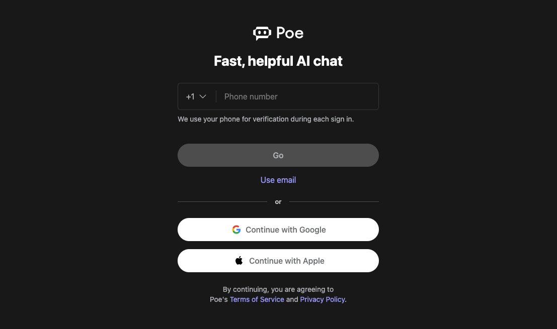 1/  تحميل تطبيق Poe لمتسخدمي نظام IOS من خلال الرابط  بالنسبة لمستخدمي الاندرويد والويندوز  ادخلوا على هذا الرابط: 
 نسوي تسجيل من خلال خيار
Continue with Google

ثم نختار الايميل

وبكذا صرت تقدر تستخدم الذكاء الاصطناعي. 