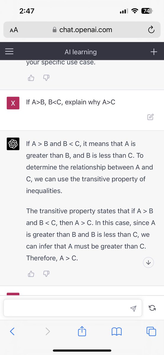zxp567's tweet photo. Why was GPT4 becoming stupid in this question? It’s been like this except the first time it showed some correct reasoning. Disappointing that it seems to stick to this wrong answer @OpenAI https://t.co/6l05jiJrhj