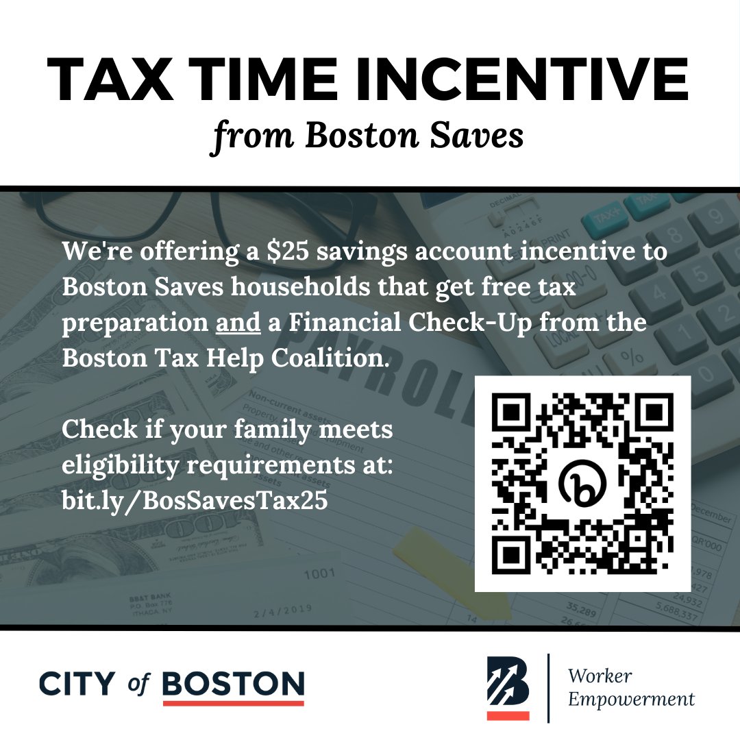 Boston Saves (@bostonsavescsa) on Twitter photo Hey <a href="/BostonSchools/">BostonPublicSchools</a> Families, you can get a $25 bonus in your child’s account! Eligible families need to get free tax preparation AND a Financial Check Up from @bostontaxhhelp. See if you are eligible at
bit.ly/BosSavesTax25
#BPS #bostonpublicschools #boston #bostonsaves Hey <a href="/BostonSchools/">BostonPublicSchools</a> Families, you can get a $25 bonus in your child’s account! Eligible families need to get free tax preparation AND a Financial Check Up from @bostontaxhhelp. See if you are eligible at
bit.ly/BosSavesTax25
#BPS #bostonpublicschools #boston #bostonsaves