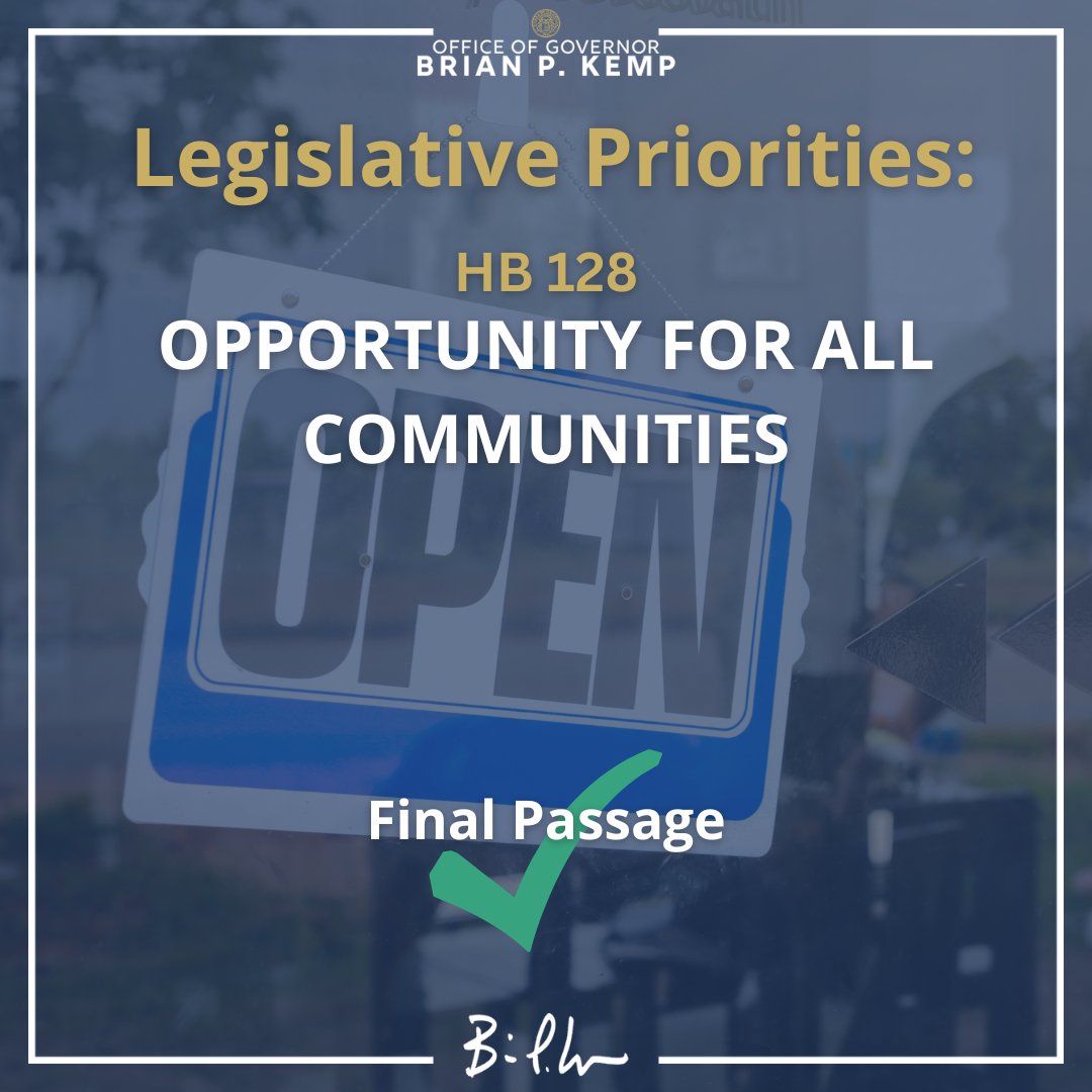 GovKemp's tweet photo. Thank you to our General Assembly partners for yesterday's final passage of HB 128, helping Georgia’s women-, minority-, and veteran-owned businesses navigate contracting with the state.

Here in the No. 1 state for business, we’re working to bring opportunity to all communities. https://t.co/ZFShU0uXkc