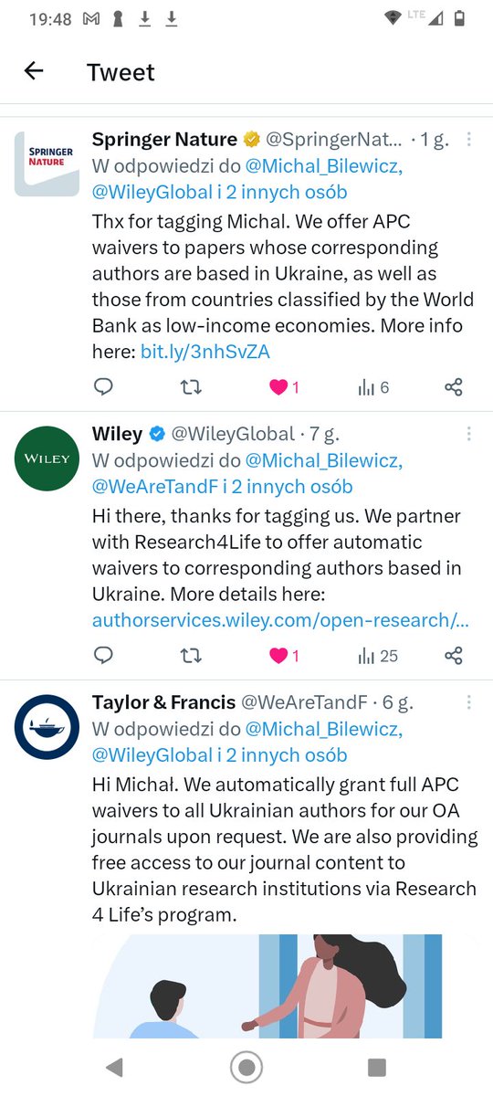I am happy to see such a positive response from key academic publishers! 

An important information to all Ukrainian colleagues: you can ask for APC waivers in all of these journals and access many of them without charges.